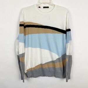 Saks Fifth Avenue Womens Colorblock Abstract Cotton Sweater Made in Italy Medium